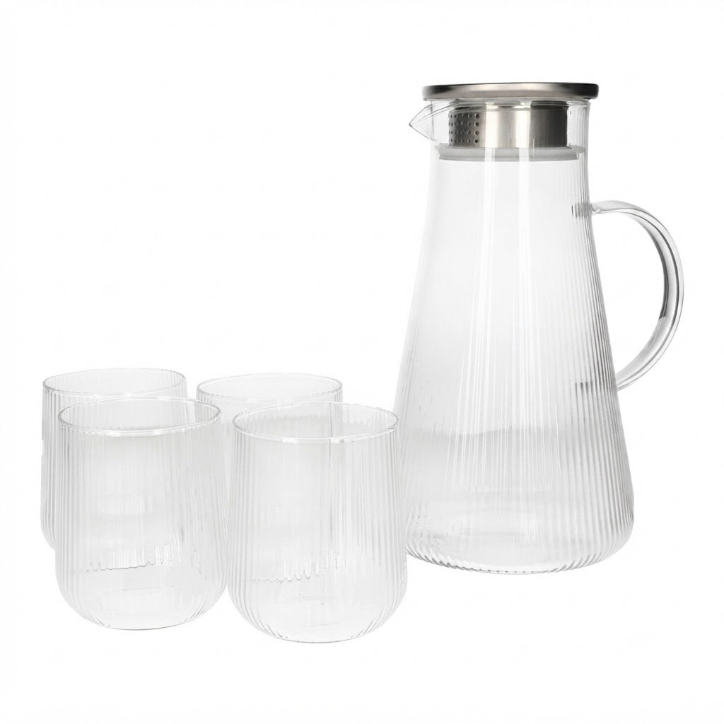 Danny Home Premium 5-Piece Borosilicate Water Set – Elegant Glass Beverage Serving Collection