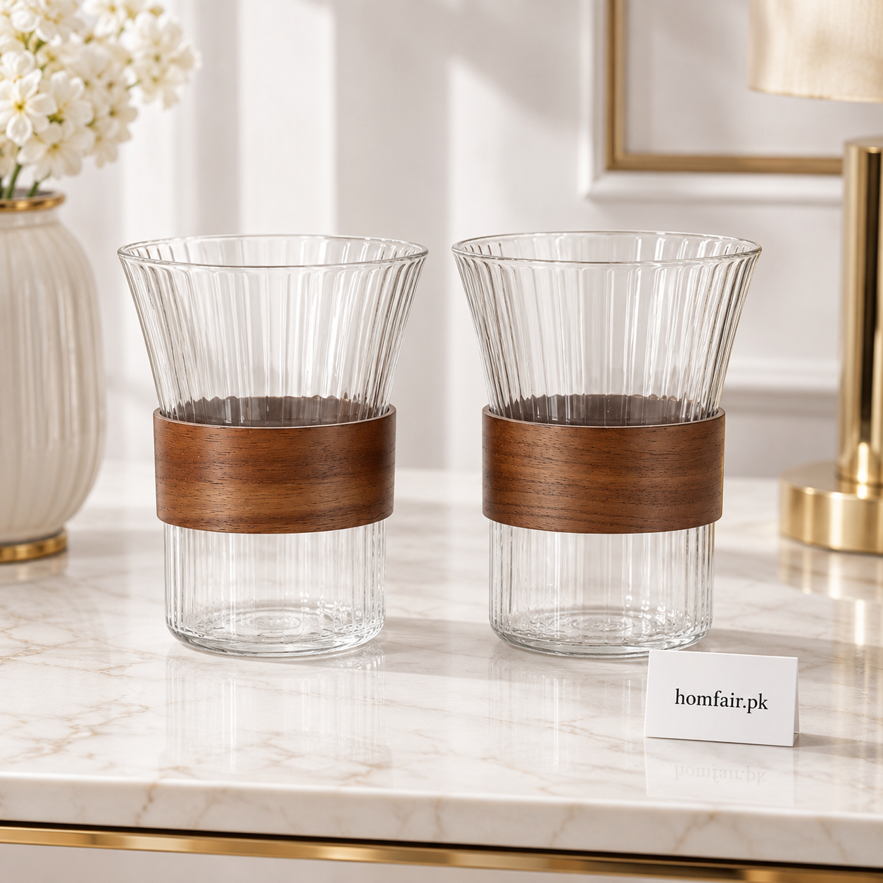 Premium Glass Cup Set of 2 – 310ml Elegant Modern Drinking Glasses