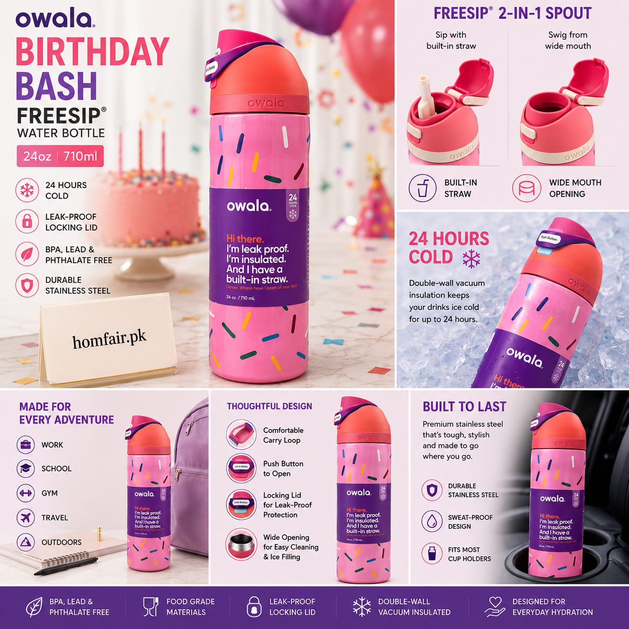 Owala Birthday Bash Insulated Water Bottle – 24oz
