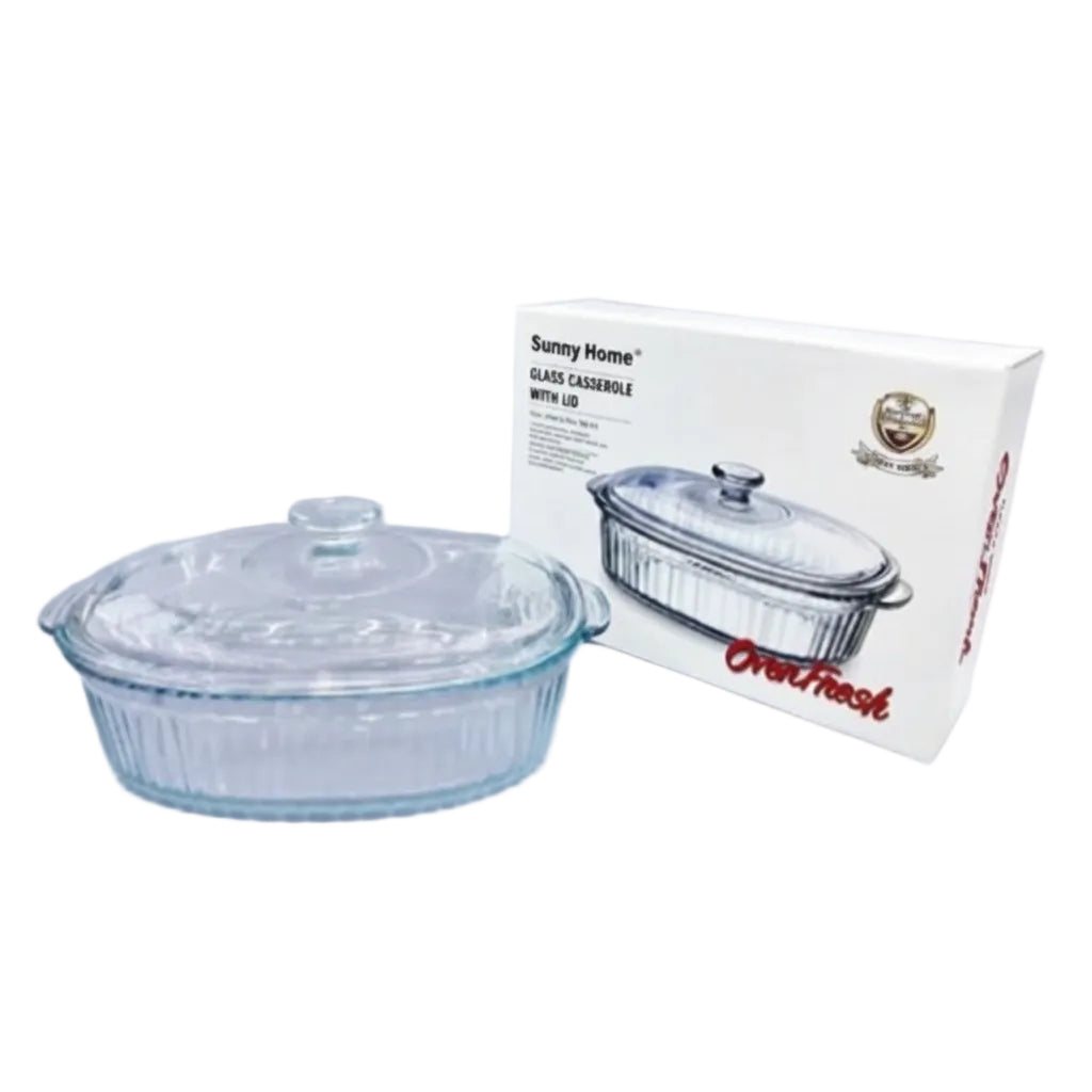 Danny Home Elegant 2800ml Glass Casserole Dish for Family Baking & Oven-to-Table Serving