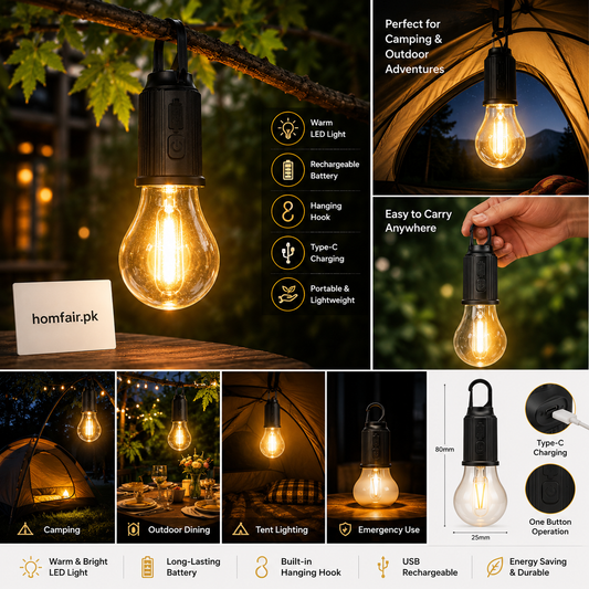 Rechargeable LED Camping Bulb Lamp Portable Hanging Outdoor Light