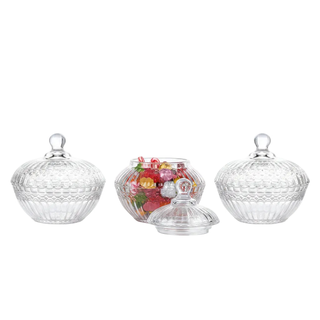 Danny Home Elegant 3-Piece Glass Candy Jar Set – 12 × 5.5cm Premium Serving & Countertop Décor