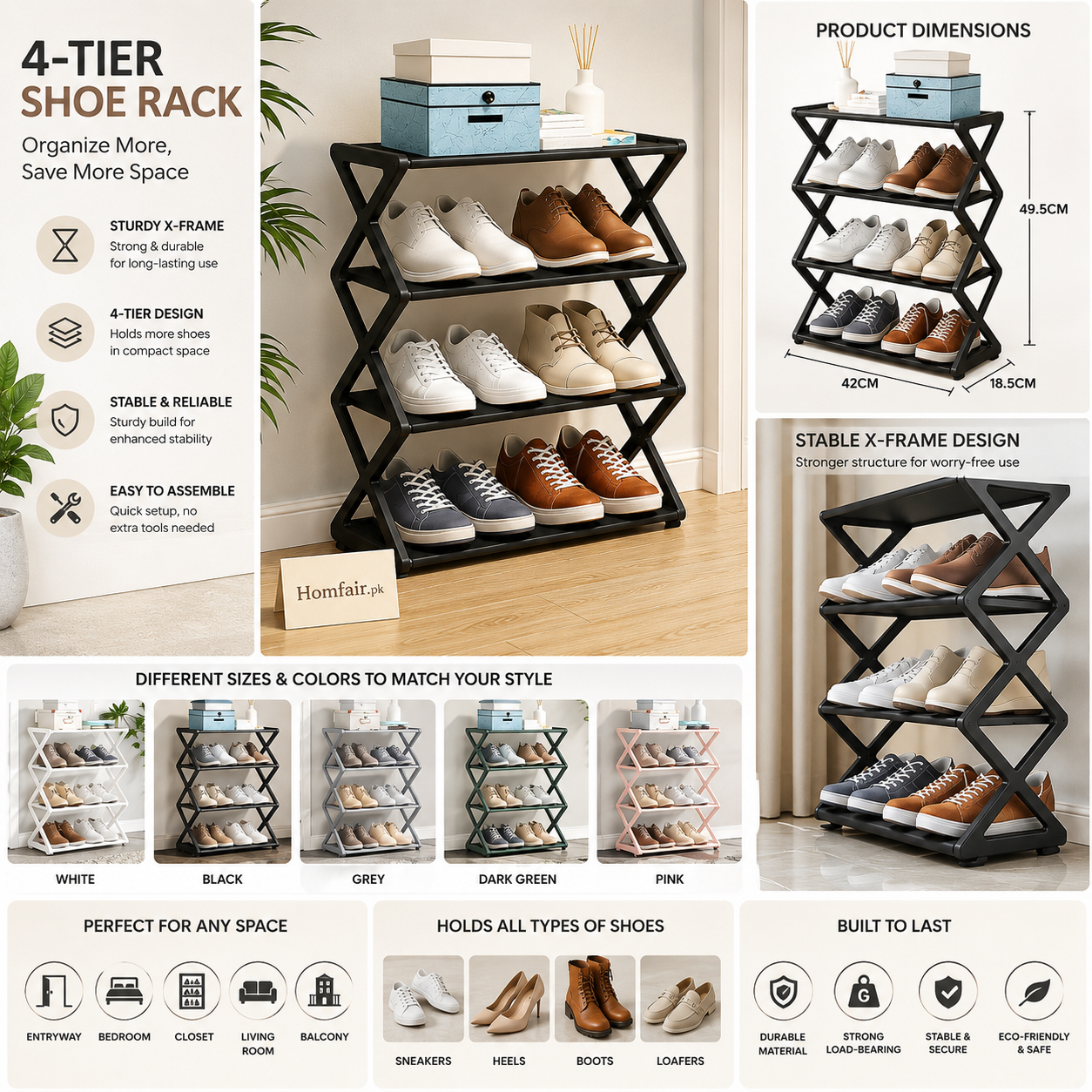 4-Tier Shoe Rack – Space Saving Shoe Organizer Stand