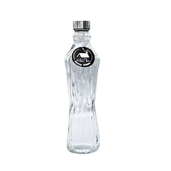 Danny Home Elegant 1000ml Glass Carafe Bottle with Sculpted Rippled Design