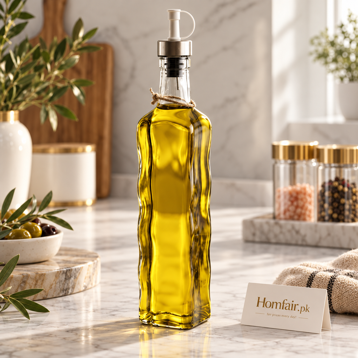 Wavy Glass Oil & Vinegar Dispenser Bottle with Pour Spout