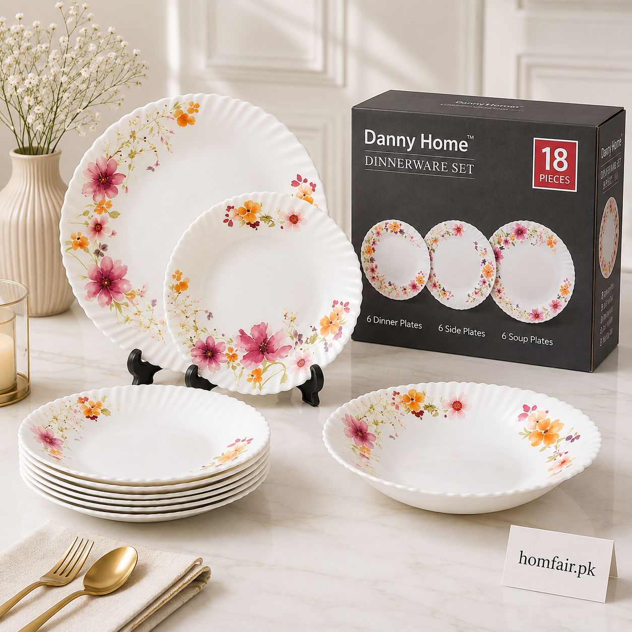 Danny Home 18 Pcs Floral Dinnerware Set