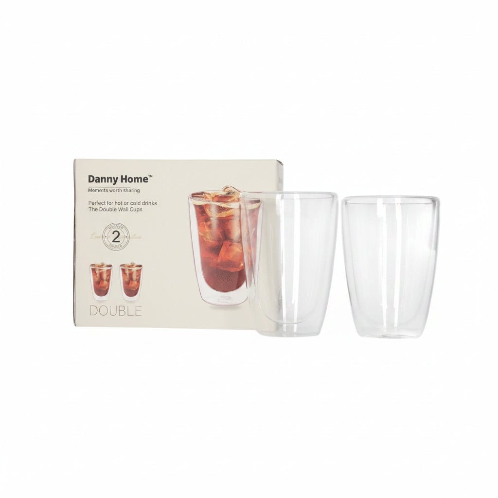 Danny Home Premium Double-Wall Glass Set – 2 Pieces, 300ml Elegant Hot & Cold Beverage Drinkware
