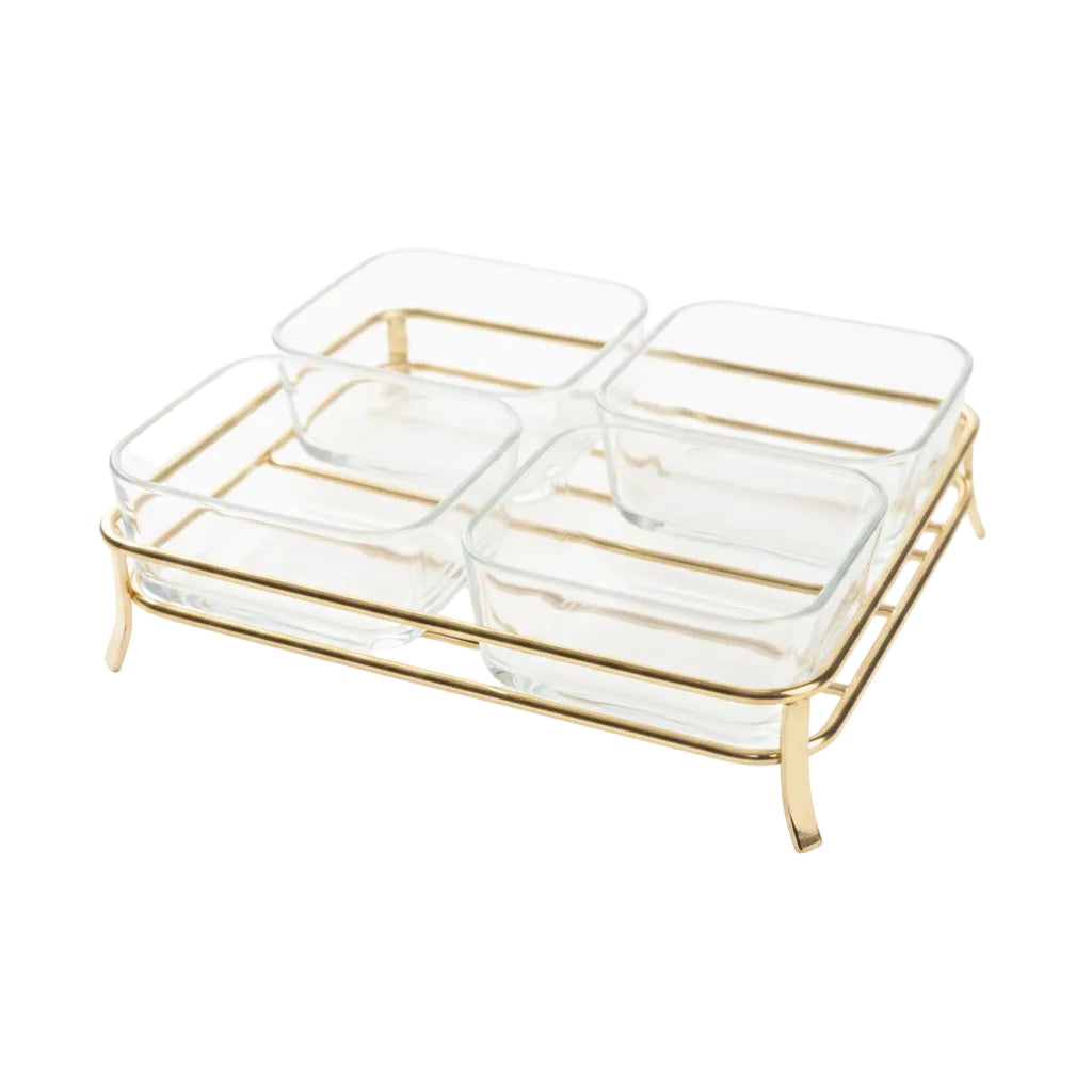 Danny Home Premium 4-Section Glass Snack Bowl Set – Elegant 8-Piece Serving Collection for Entertaining