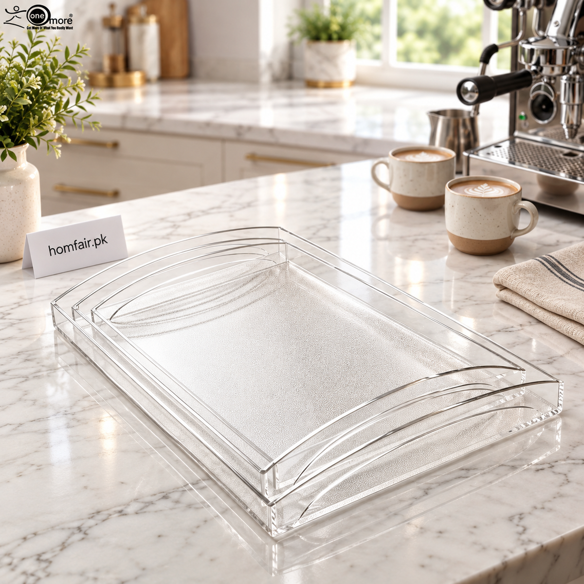3 Pcs Acrylic Tray Set – Textured Base & Handles