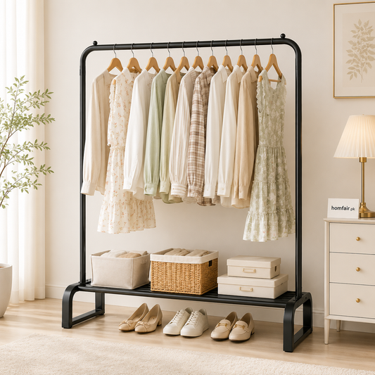Multilayer Rail Clothes Rack with Storage Shelf & Shoe Organizer