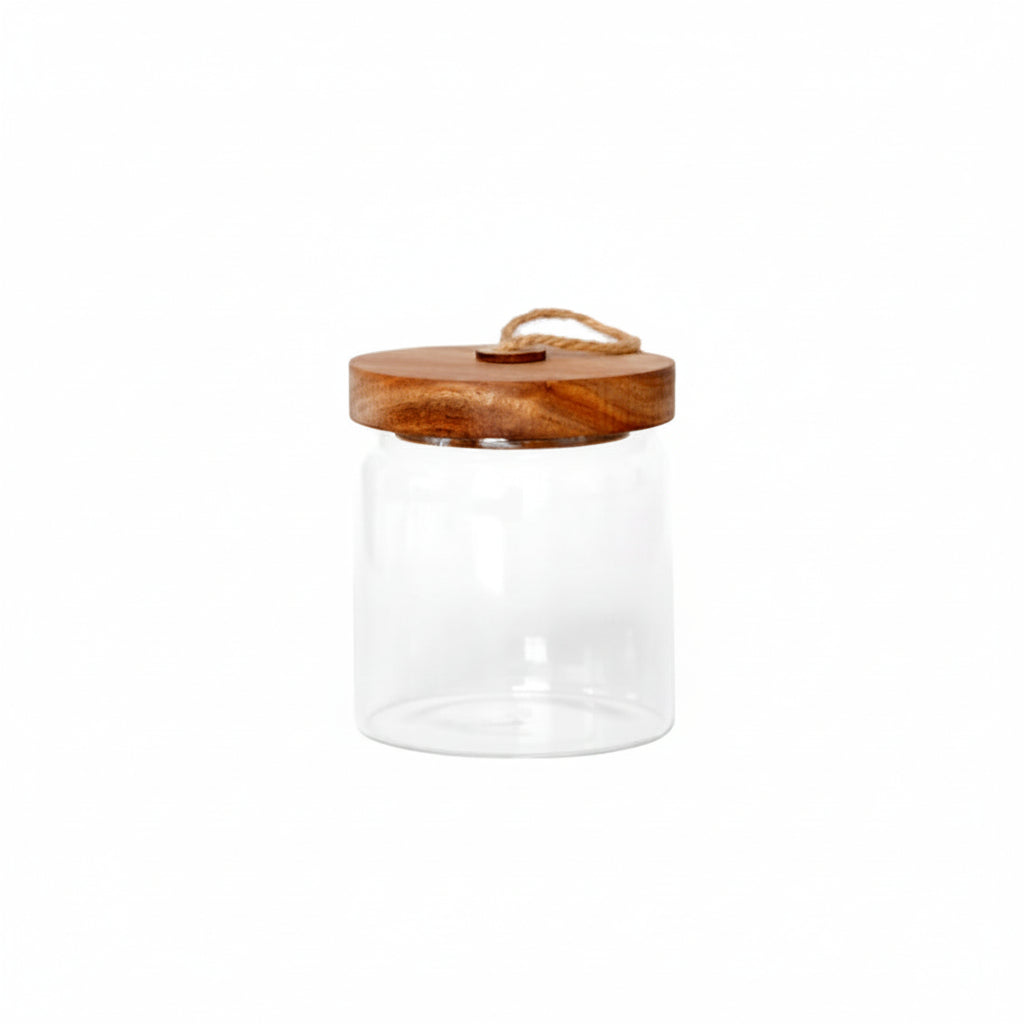 Danny Home Premium Acacia Wood Glass Jar 500ml for Elegant Everyday Dining & Kitchen Use