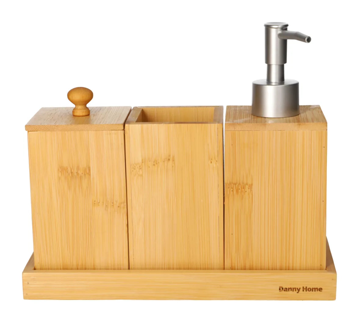 Danny Home Luxury 4-Piece Bamboo Bathroom Accessory Set for a Natural Spa-Inspired Space