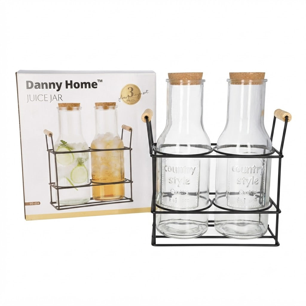 Danny Home Premium Glass Juice Jar Set – 3 Pieces, 1350ml Elegant Beverage Serving Collection