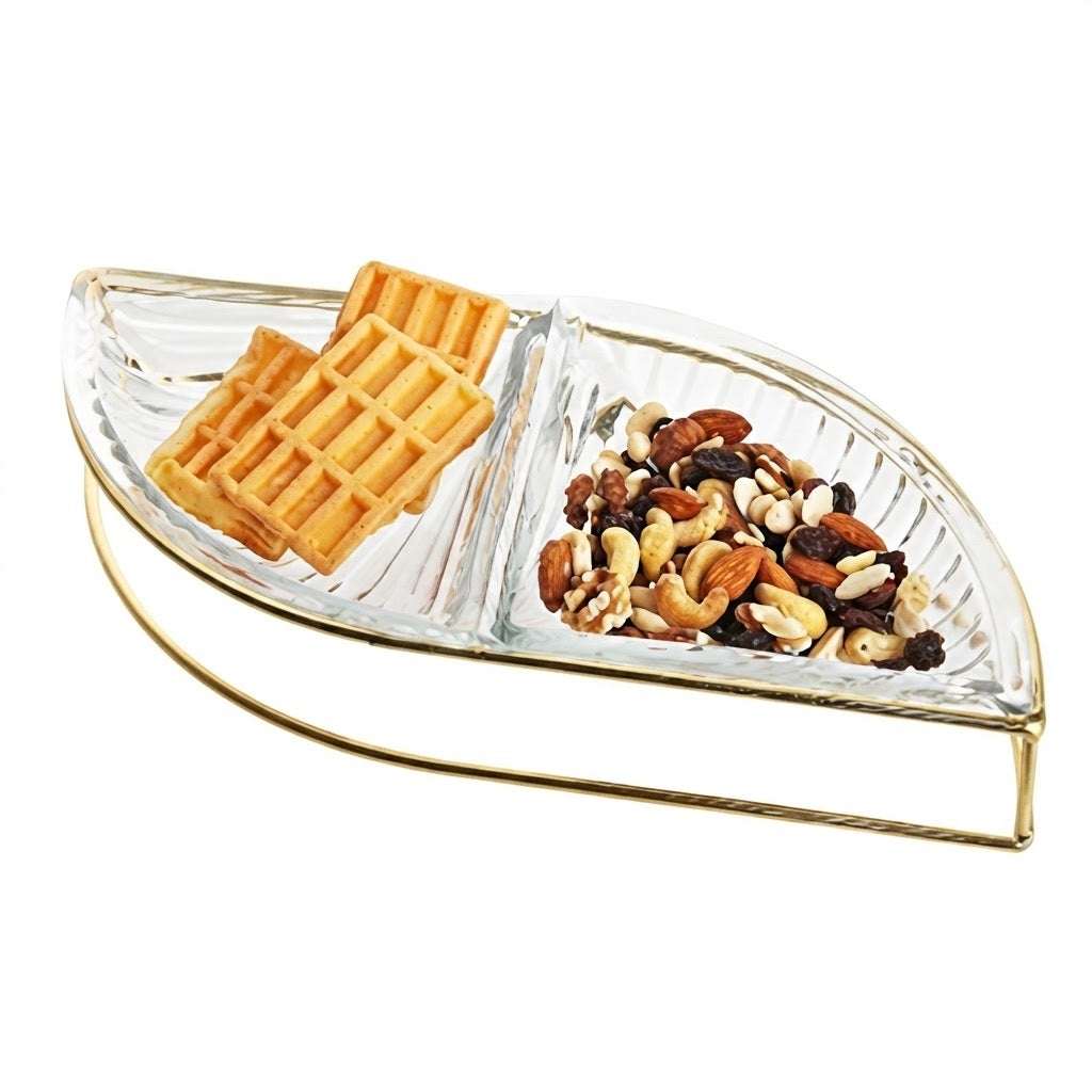 Danny Home Premium 2-Section Glass Snack Bowl – Elegant Multi-Serving Dish for Stylish Dining