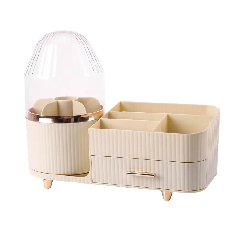 360° Rotating Makeup Organizer with Brush Holder Elegant Vanity Storage