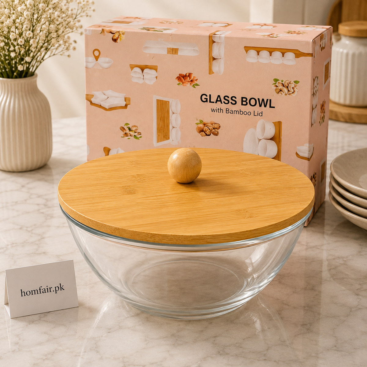 Glass Bowl with Bamboo Lid – Premium Kitchen Storage & Serving Bowl