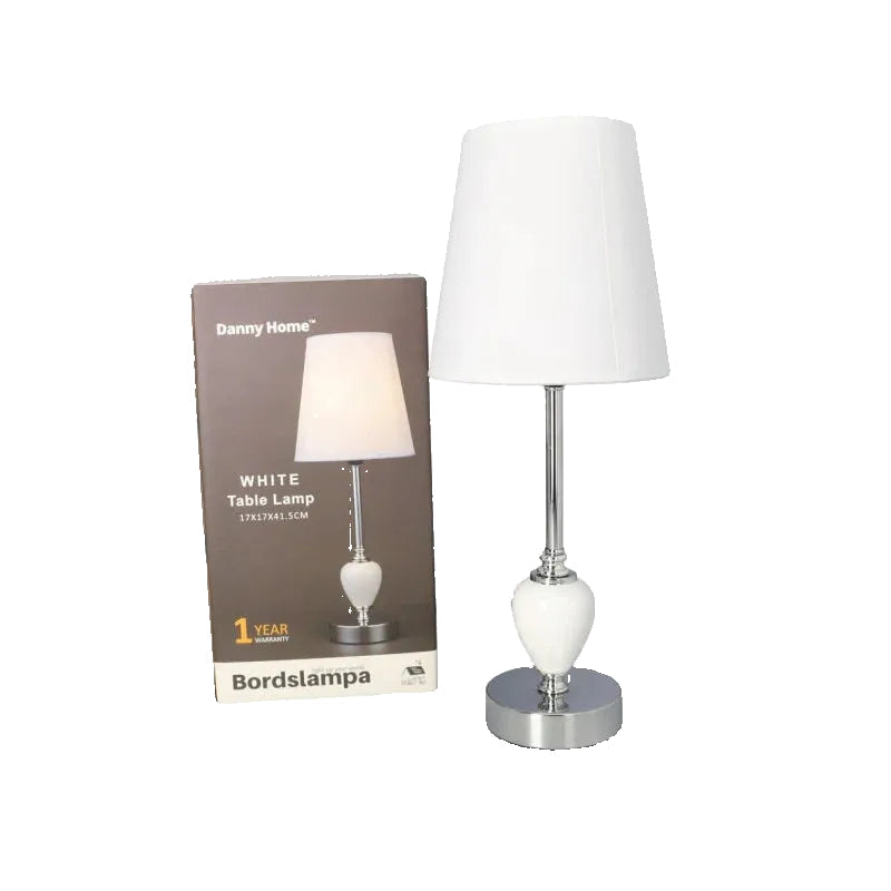 Danny Home Elegant White Table Lamp – Ceramic & Chrome Premium Lighting Accent for Home Décor