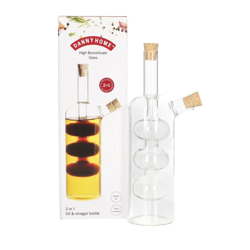Danny Home Dual-Size Glass Oil Bottle – 250ml + 70ml 2-in-1 Premium Kitchen Storage Dispenser