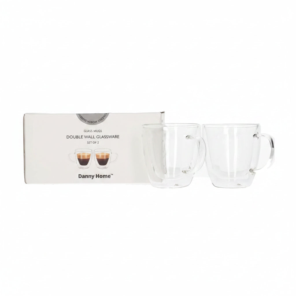 Danny Home Premium Double-Wall Glass Cup – 2-Piece Set, 80ml Elegant Hot & Cold Drinkware