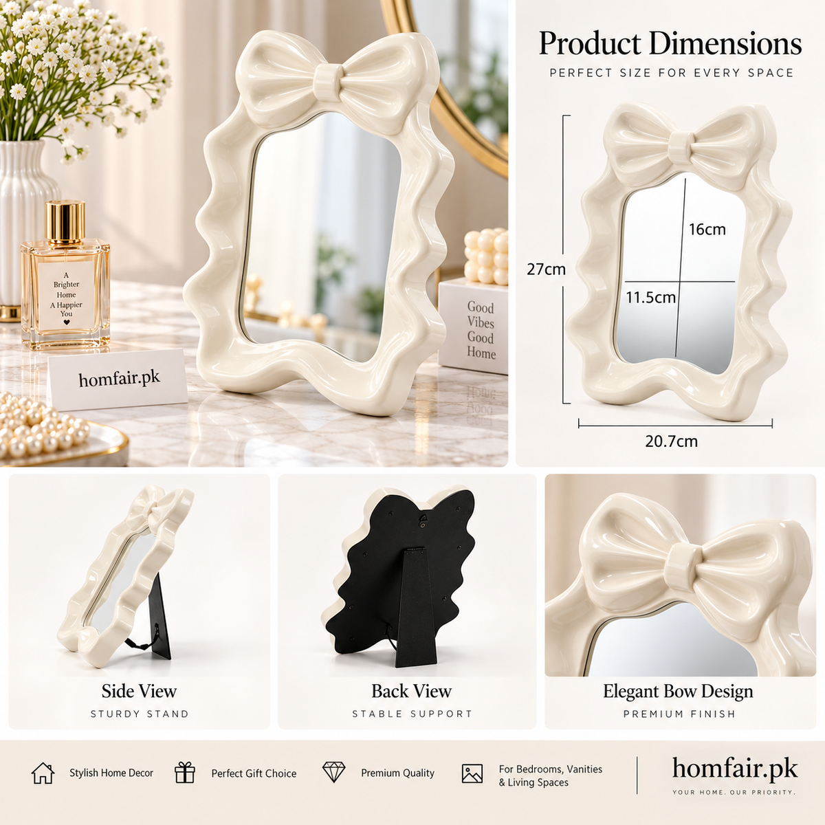 Luxury Bow-Shaped Wavy Frame Tabletop Mirror – Elegant Vanity Makeup Mirror
