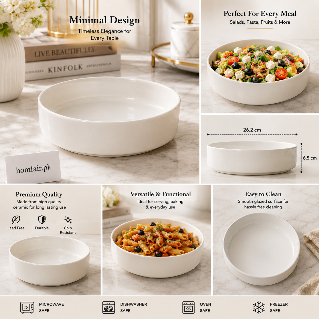 Danny Home White Ceramic Serving Bowl – 26.2 cm