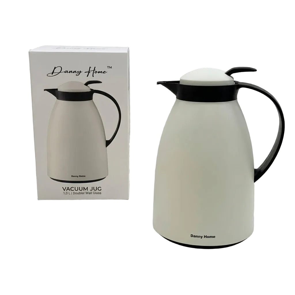 Danny Home Premium 1L White Thermal Vacuum Jug for Elegant Hot & Cold Beverage Serving