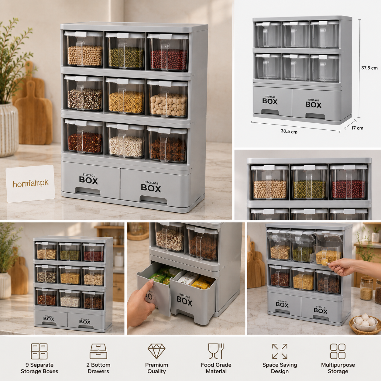 Kitchen Storage Box Organizer with 2 Drawers