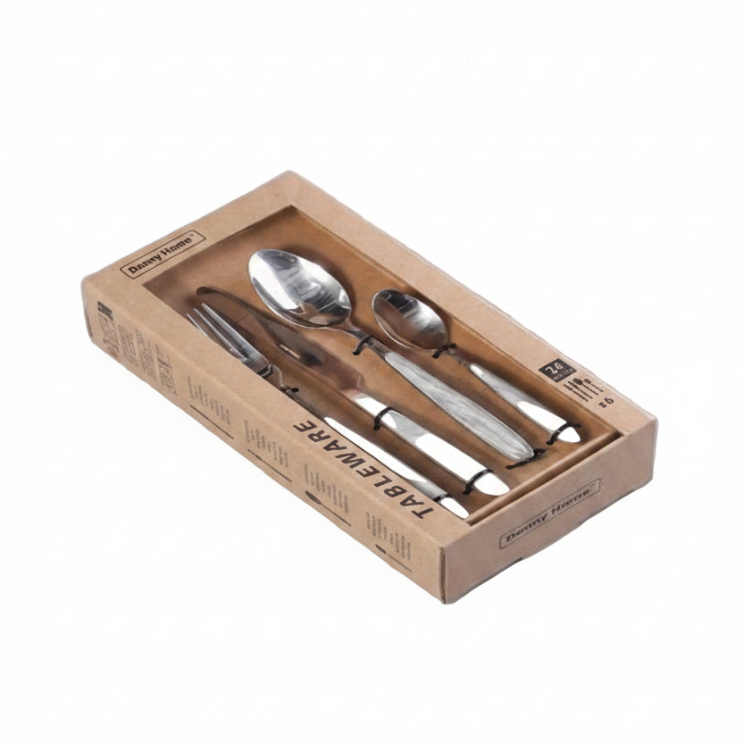 Danny Home Premium 24-Piece Cutlery Set in Gray Finish for Complete Family Dining & Elegant Table Settings
