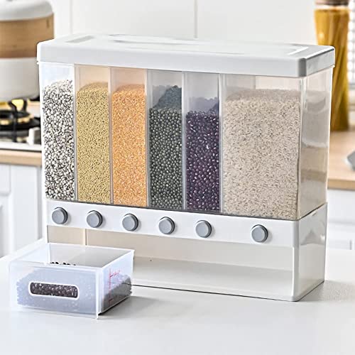 6 in 1 Rice Dispenser with Multi-Compartment Storage