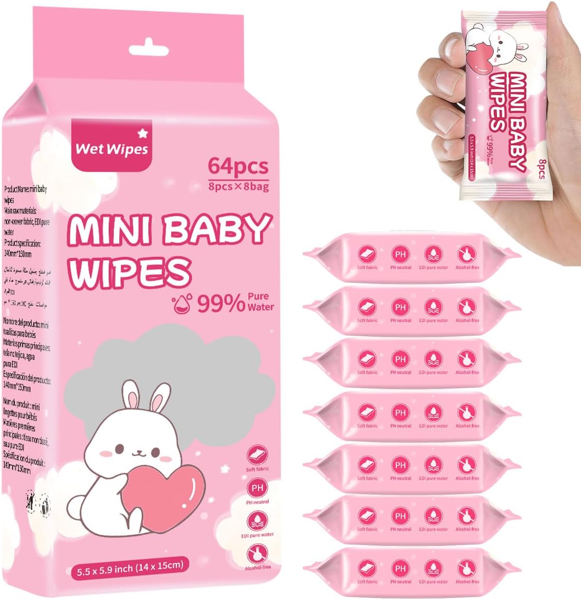 64 pcs Soft Baby Wet Wipes Gentle, Refreshing & Safe for Delicate Ski