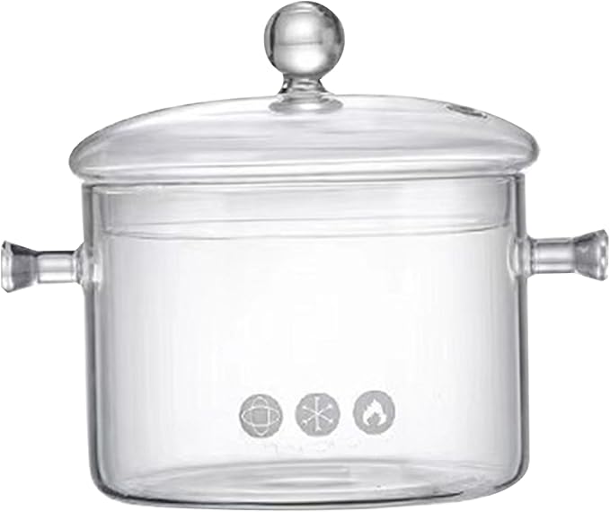 Glass Pots for Cooking On Stove Glass Heat-Resistant Glass Simmer Borosilicate Glass Cooking Pot with Lid and Handles