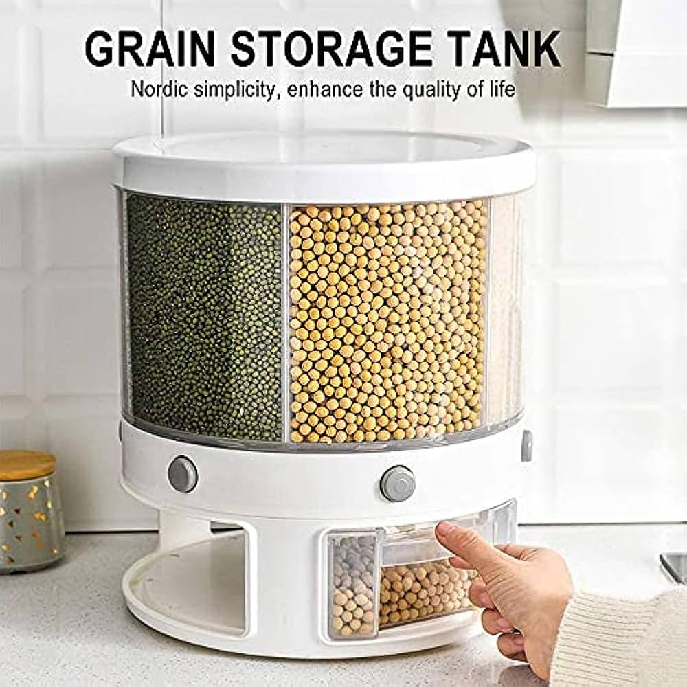 10 KG Rotating Food Storage Rice Bucket Cereal Dispenser Container Organizer