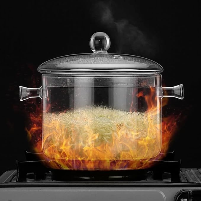 Glass Pots for Cooking On Stove Glass Heat-Resistant Glass Simmer Borosilicate Glass Cooking Pot with Lid and Handles