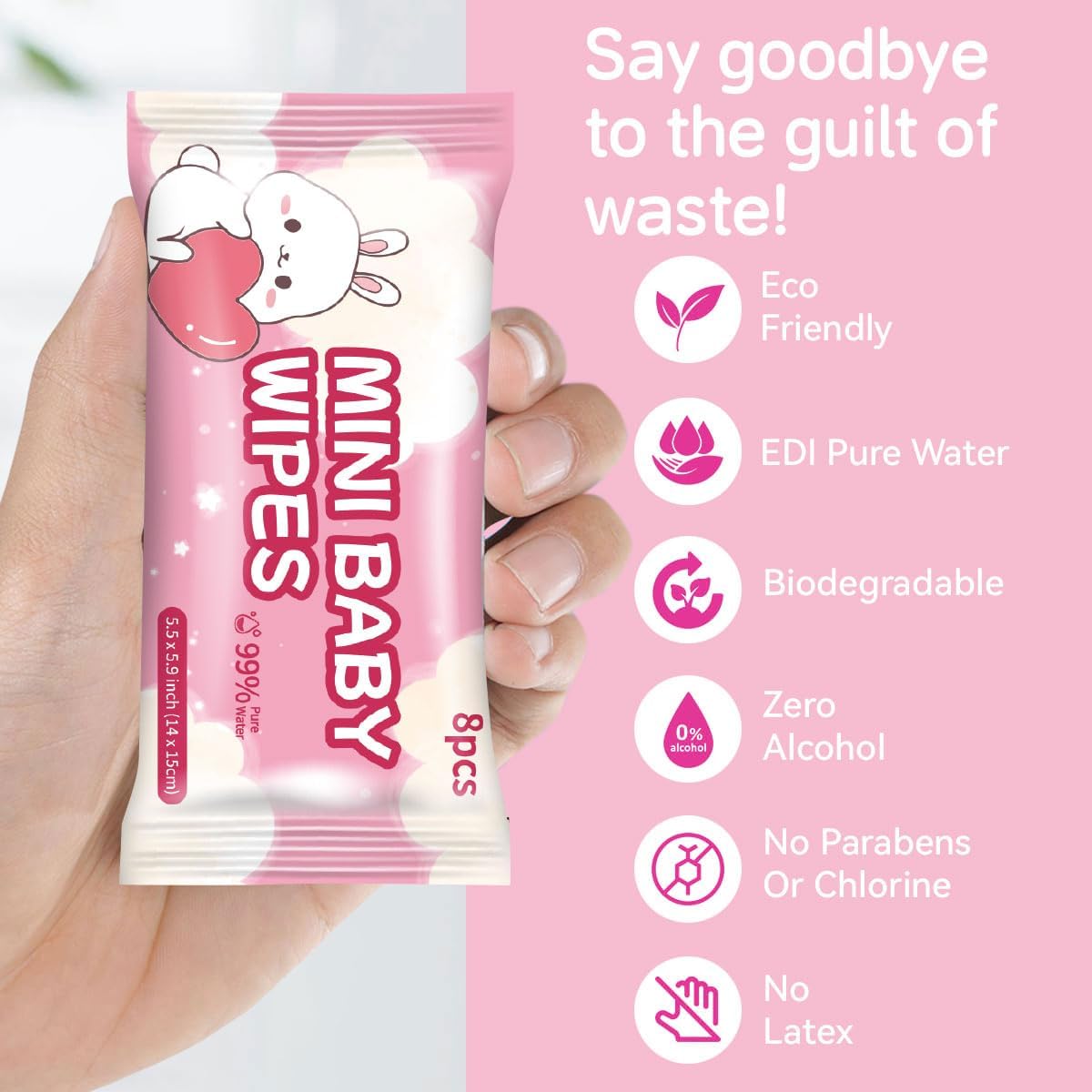 64 pcs Soft Baby Wet Wipes Gentle, Refreshing & Safe for Delicate Ski