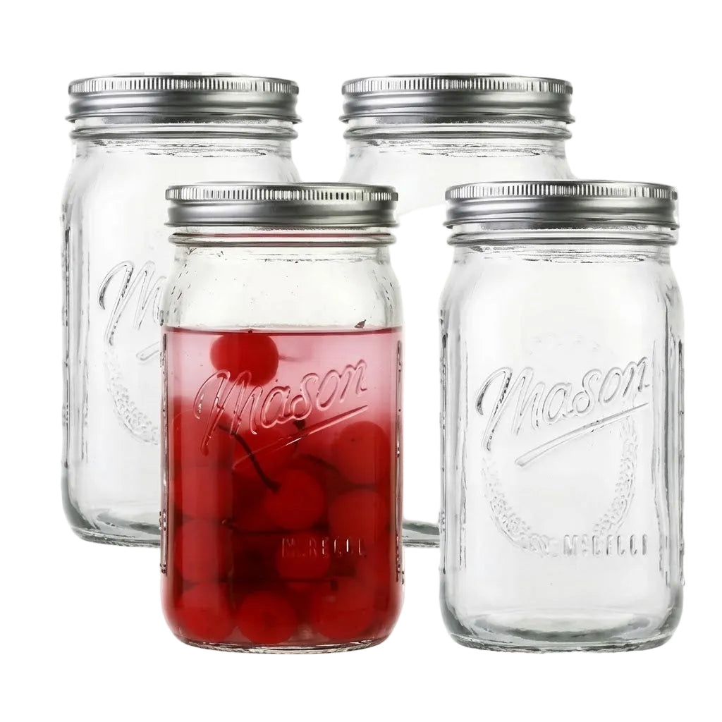 Danny Home Premium 950ml Glass Mason Jar Set – 6-Piece Elegant Pantry Storage & Beverage Serving Collection
