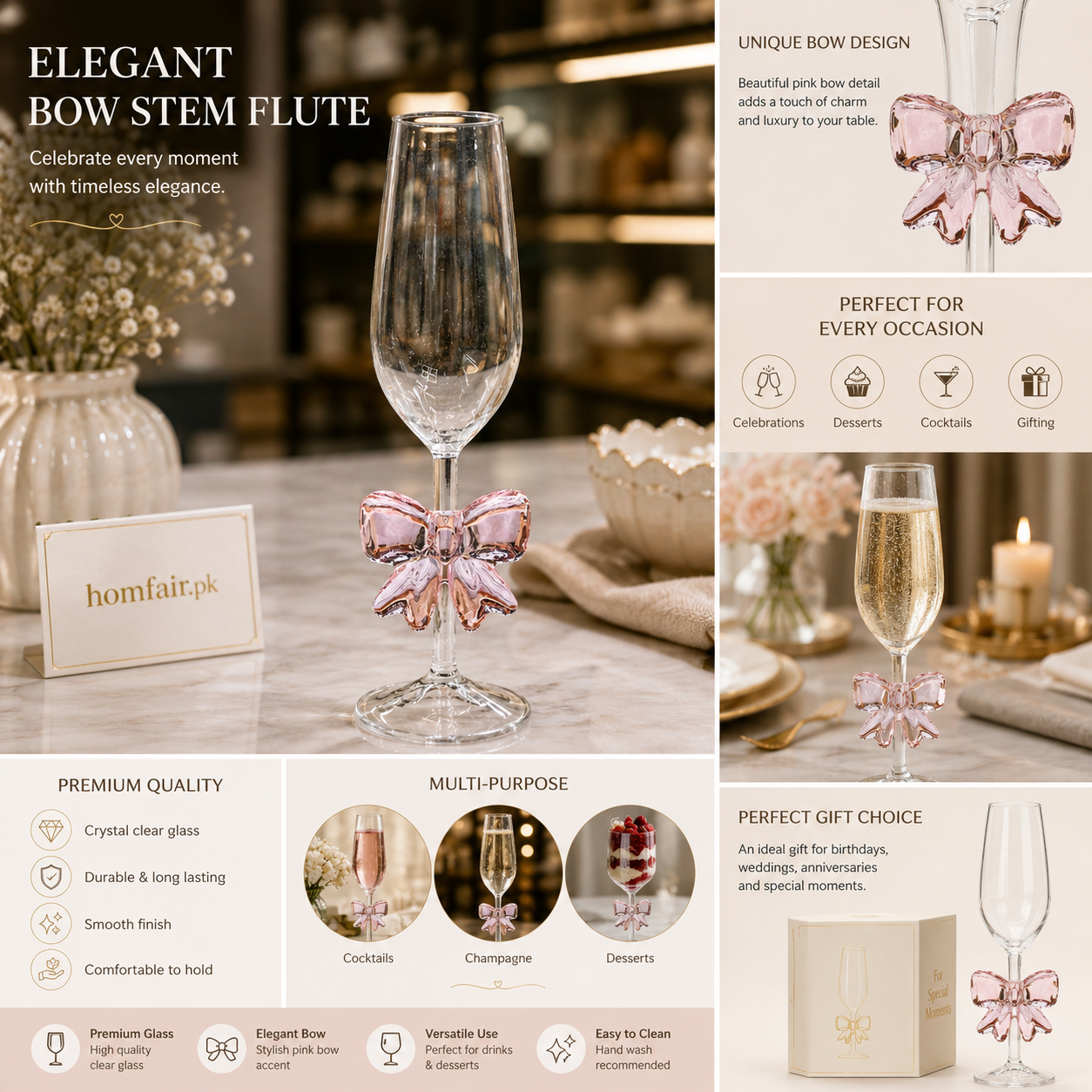 Luxury Bow Stem Champagne Flute Glass – Elegant Crystal Champagne Glass
