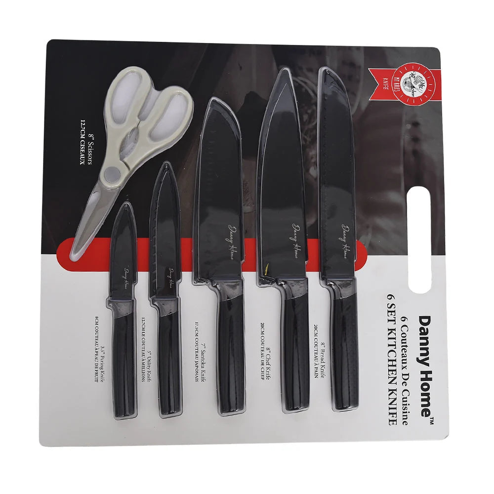 Danny Home Premium 6-Piece Kitchen Knife Set with Durable Blades for Chopping, Slicing & Everyday Food Preparation