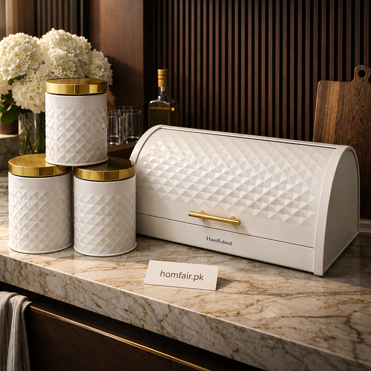 Premium Diamond Textured Bread Box & Canister Storage Set (4 PCS) – Luxury Kitchen Counter Organizer