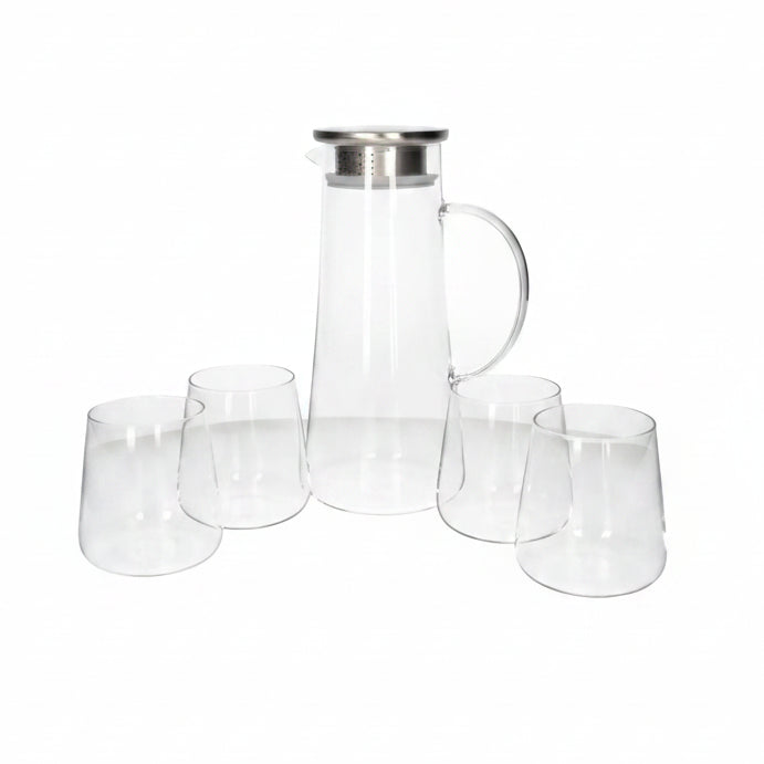 Danny Home Luxury 5-Piece Borosilicate Tea Pot Set – Premium Glass Tea Serving Collection for Modern Dining