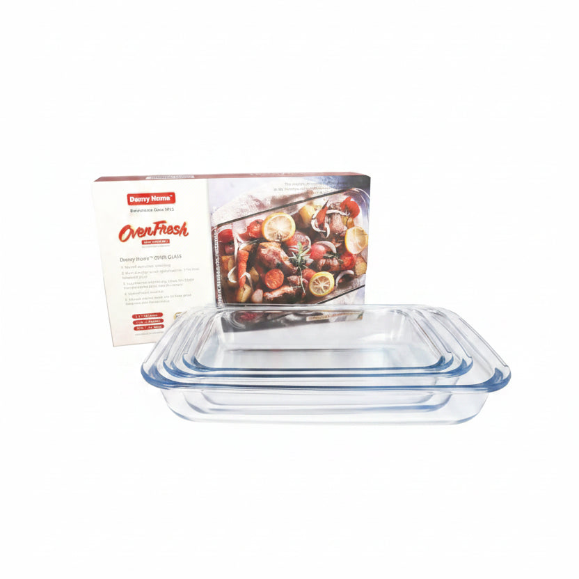 Danny Home Premium 3-Piece Glass Dish Set with 1L, 1.6L & 2.2L Capacities
