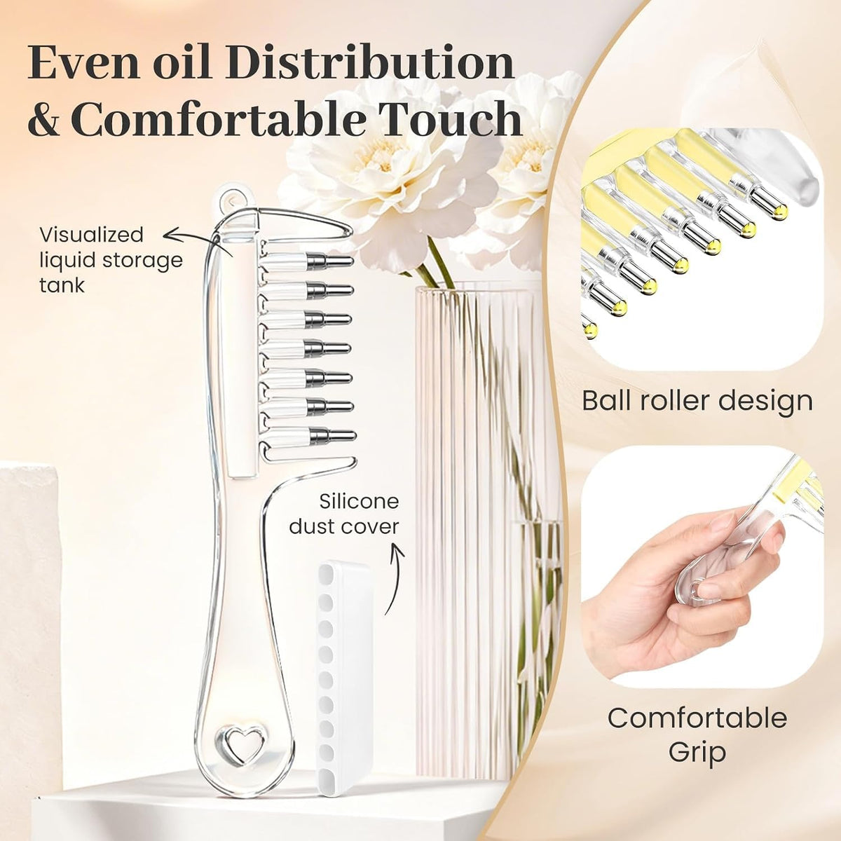 Scalp Oil Applicator Comb – Hair Oil Dispenser & Scalp Massager