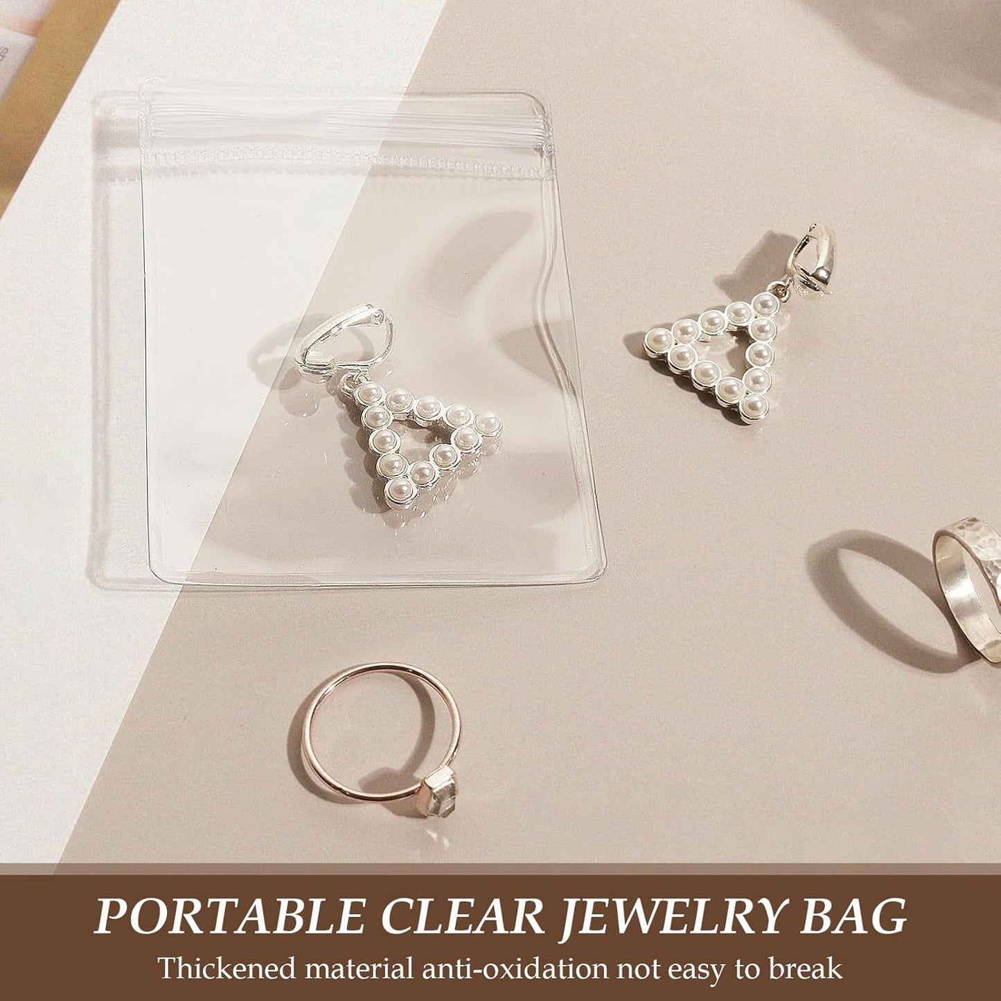 Clear Jewellery Organizer Box with 20 PVC Resealable Zip Bags – Compact Storage for Rings, Earrings, Necklaces & Accessories