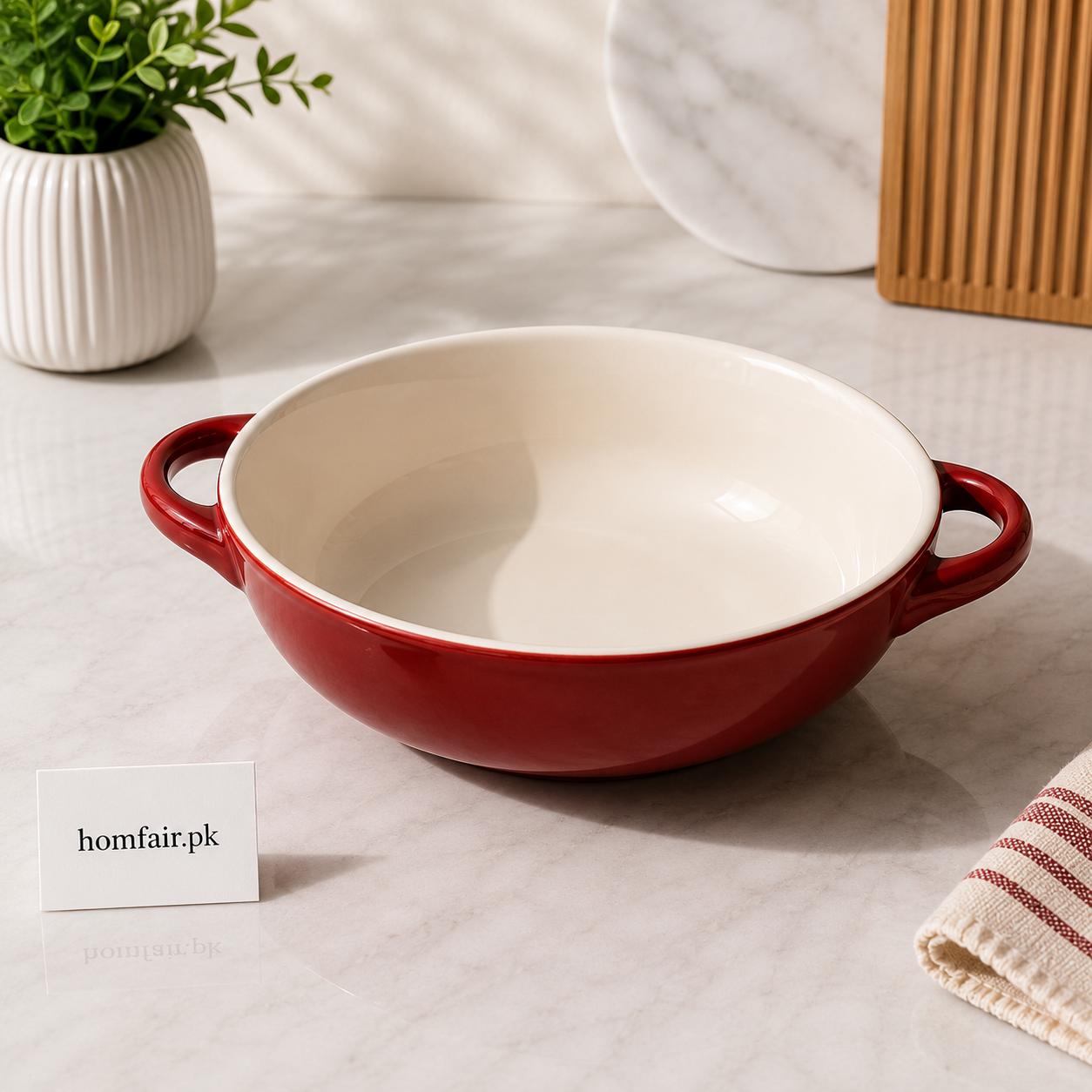 Danny Home 9" Red Porcelain Round Bakeware Serving Dish
