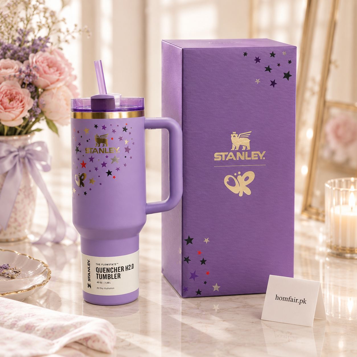 Stanley x Olivia Purple Star Tumbler – 40 oz Limited Edition Quencher H2.0 with Straw
