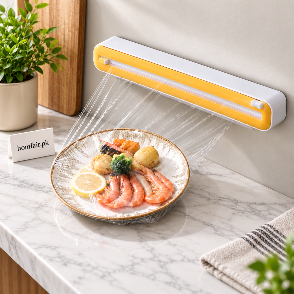 Cling Film & Foil Dispenser with Integrated Cutting Blade