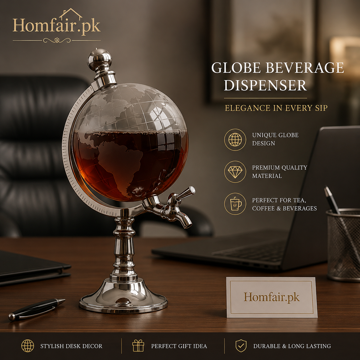 Luxury Globe Whiskey Decanter with Stand & Tap – Premium Crystal Drink Dispenser 1.5L