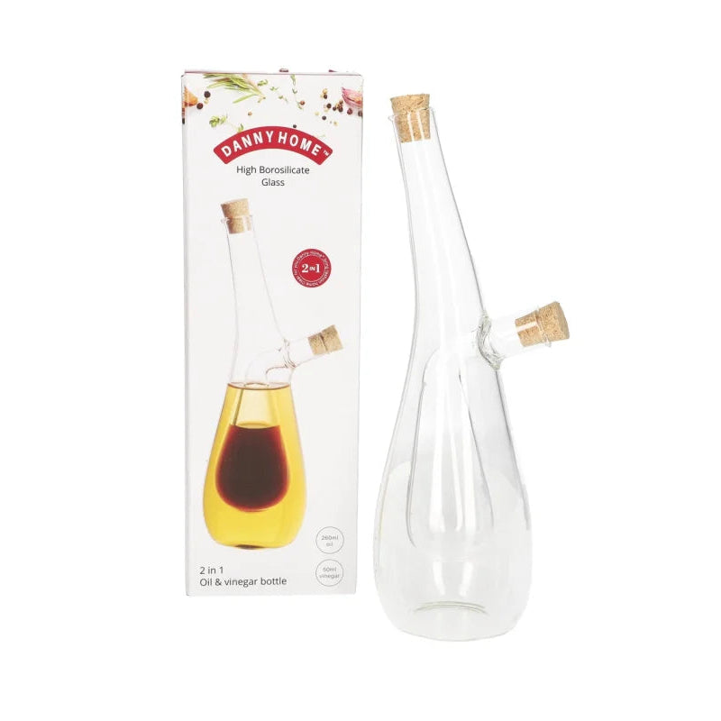 Danny Home Dual-Size Glass Oil Bottle – 260ml + 50ml 2-in-1 Premium Kitchen Storage Dispenser
