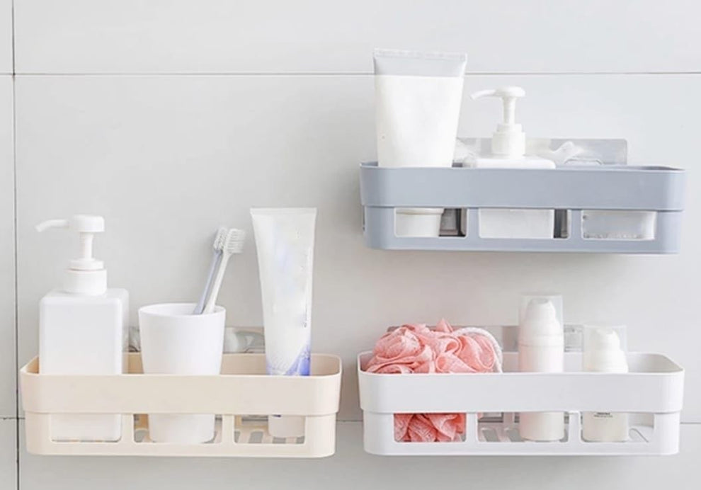 Self-Adhesive Rectangle Bathroom Shelf No-Drill Wall Mounted Organizer