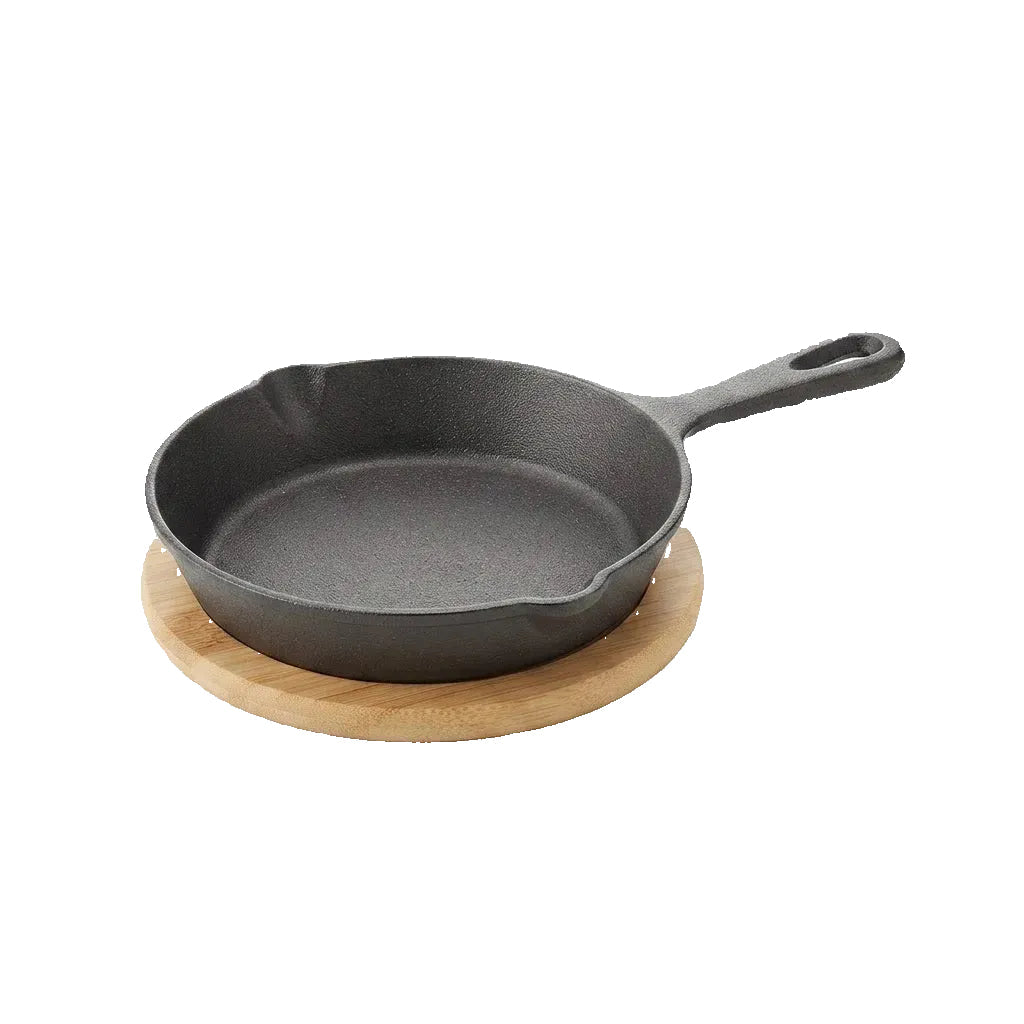 Danny Home Premium 16.5cm Cast Iron Mini Frying Skillet with Wooden Base