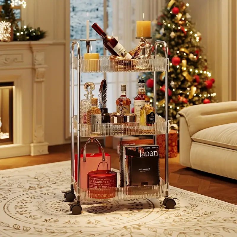 Acrylic Smart Trolley Multi-Layer Storage Organizer with Wheels